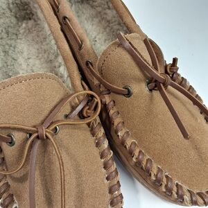 NIB FOX RIDGE Men's 7M Suede Moccasin Slippers Fleece Lined Cozy Christmas Gift